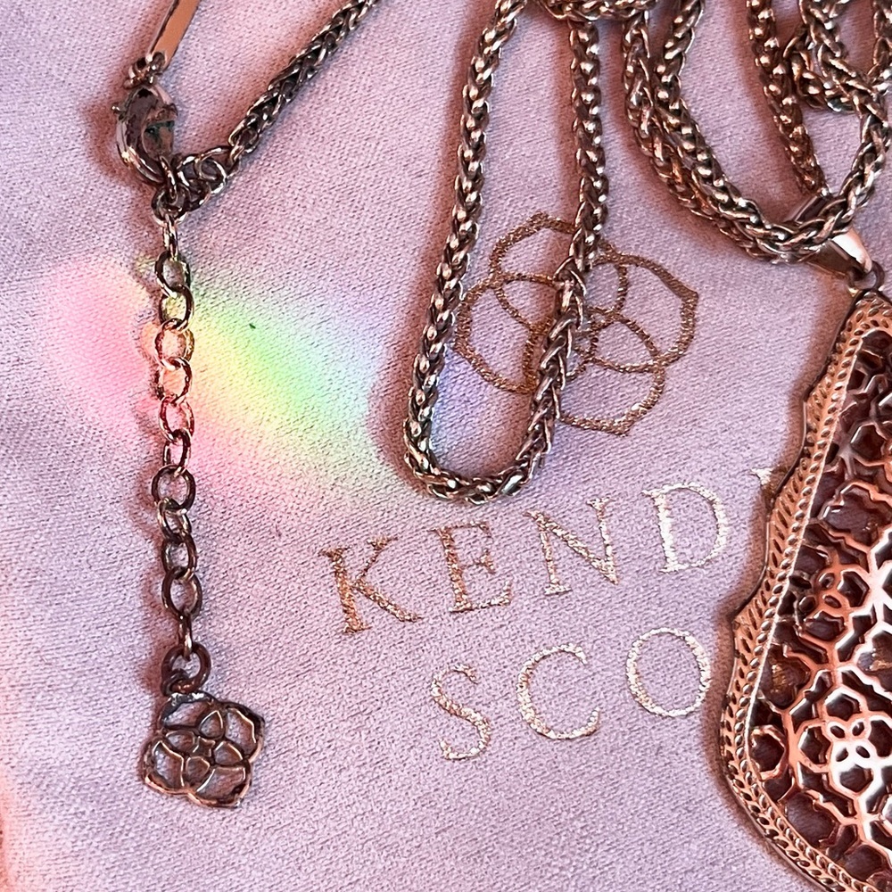 Kendra Scott Aiden Filigree Pendant Long Necklace in Rose & Yellow Gold Tone - Picture 3 of 6